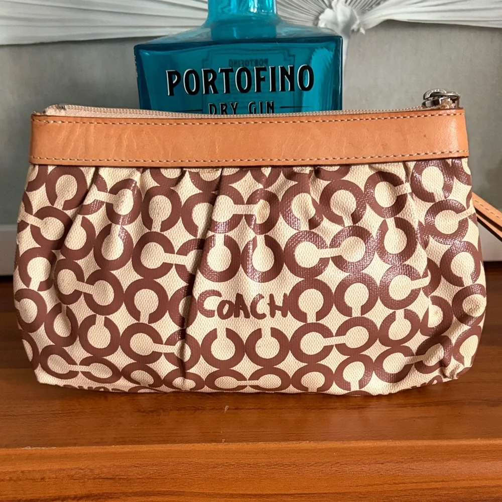 Coach Signature Brown and Cream Wristlet - Picture 4 of 8